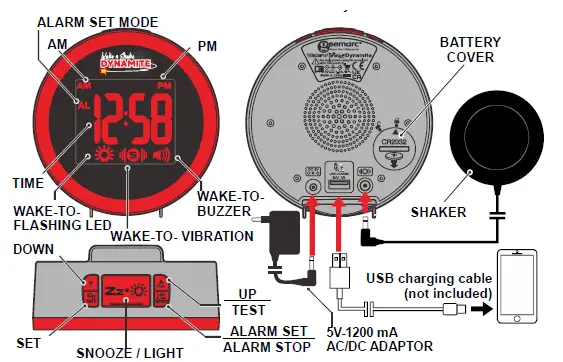 geemarc JWNS-DYNAMITE Wake N Shake Dynamite 95dB-Loud-Alarm-Clock-fig-1