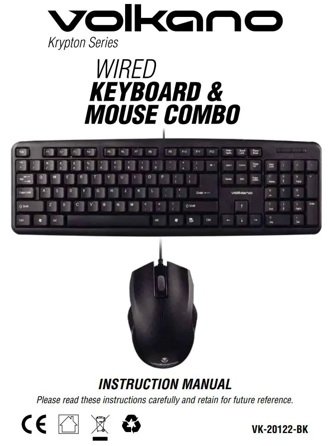 volkano Wired Keyboard and Mouse Combo Instruction Manual