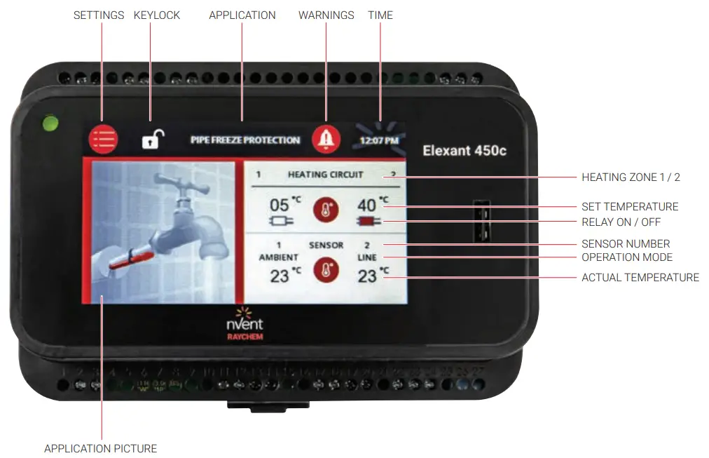 Raychem Elexant 450c Thermostat - Main Screen