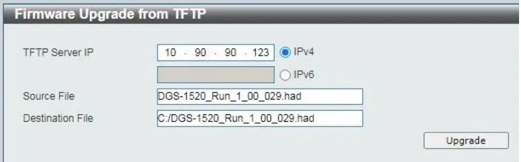 D-Link DSG-1520 Series Firmware Instructions - firmware Upgrade From TFTP