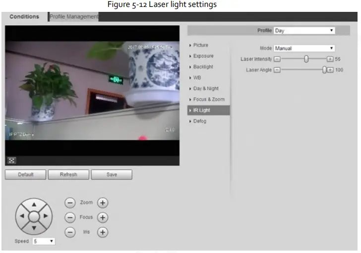 Zhejiang Dahua Vision Technology DH-SD2AY Network PT Camera Web 3.0 - Laser light settings