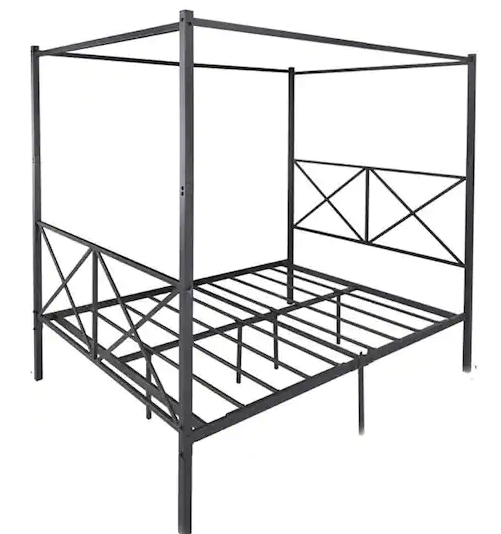 THE-HOME-DEPOT-S-747G-BK-Black-Queen-Metal-Canopy-Bed-Frame-with-X-Shaped-Frame-LOGO