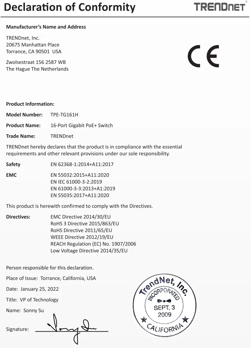 Declaration Of Conformity