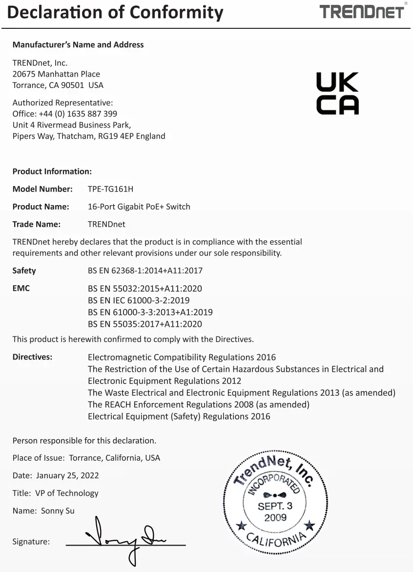 Declaration Of Conformity