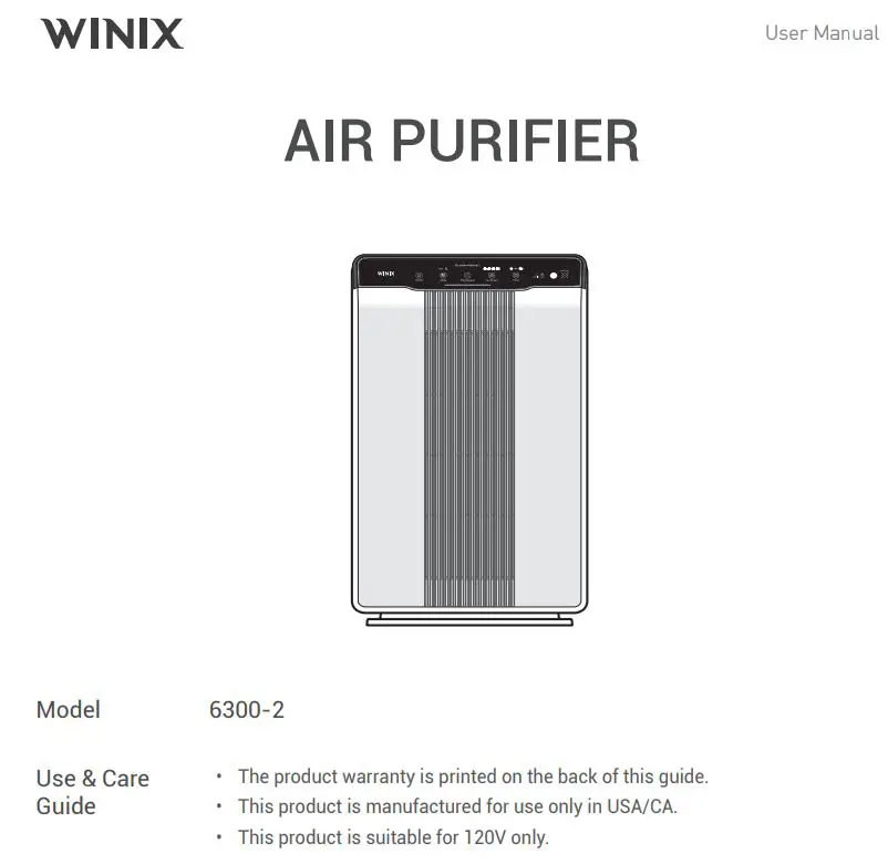 WINIX 6300-2 True Hepa Air Purifier with PlasmaWave Technology User Manual