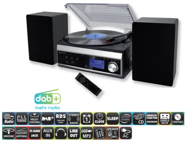 soundmaster 2023 24 Speaker Box Clock Radio Turntable1 - ICD1010AN