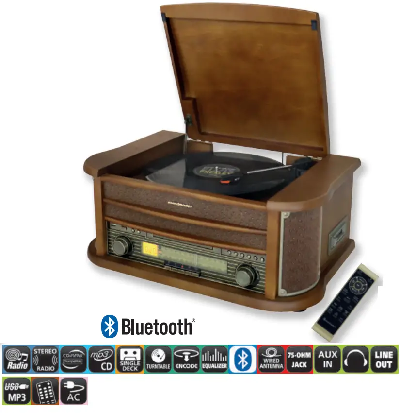 soundmaster 2023 24 Speaker Box Clock Radio Turntable1 - NR560