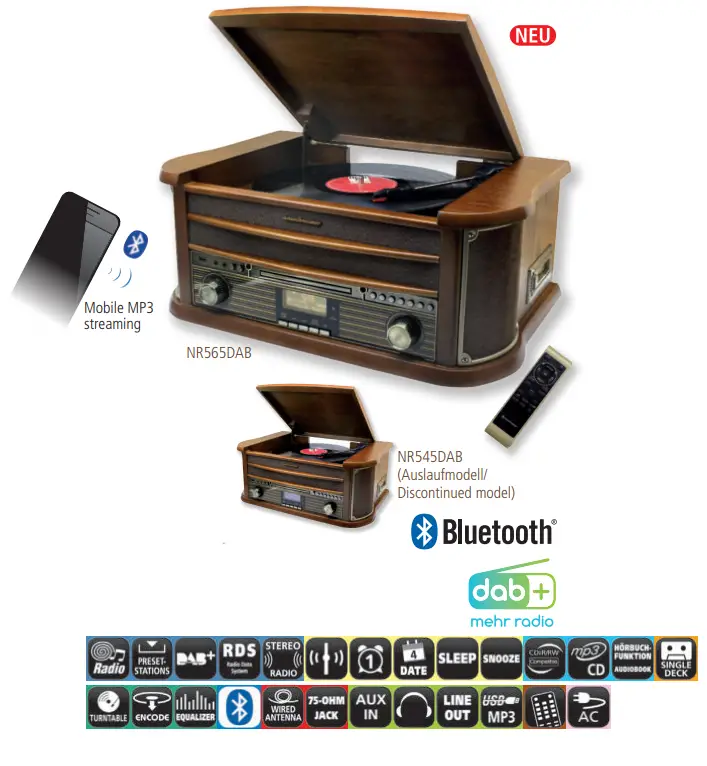 soundmaster 2023 24 Speaker Box Clock Radio Turntable1 - NR565DAB