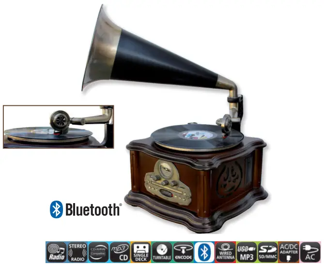 soundmaster 2023 24 Speaker Box Clock Radio Turntable1 - NR917