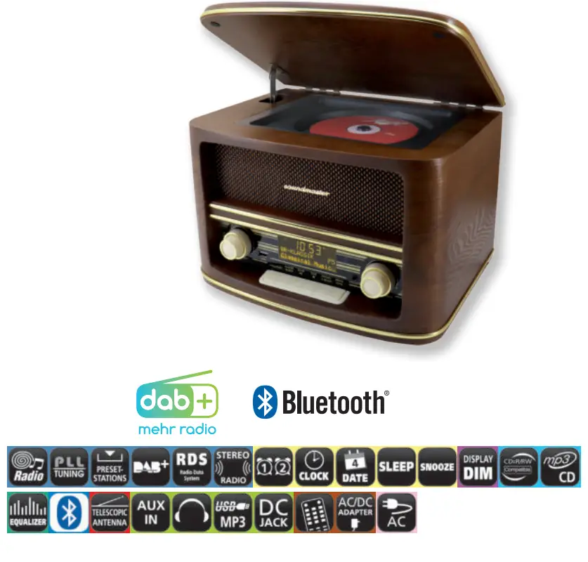 soundmaster 2023 24 Speaker Box Clock Radio Turntable1 - NR961