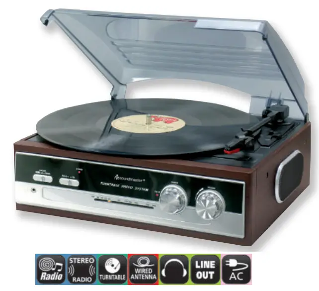 soundmaster 2023 24 Speaker Box Clock Radio Turntable1 - PL186H