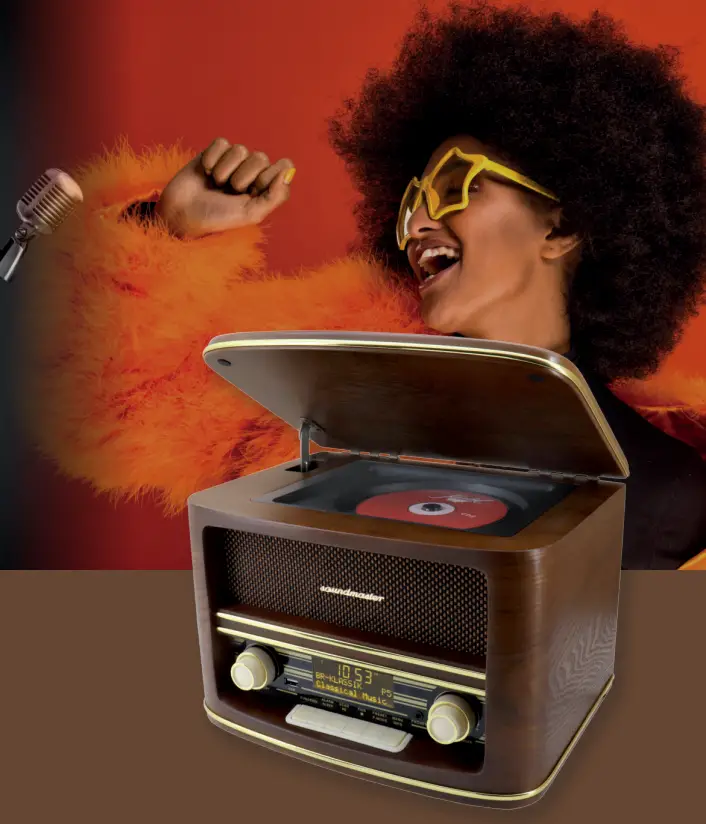 soundmaster 2023 24 Speaker Box Clock Radio Turntable1 - Retro