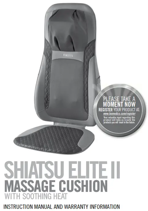 Homedics MCS-845HJ Shiatsu Elite II Massage Cushion with Soothing Heat Instruction -Massage Cushion