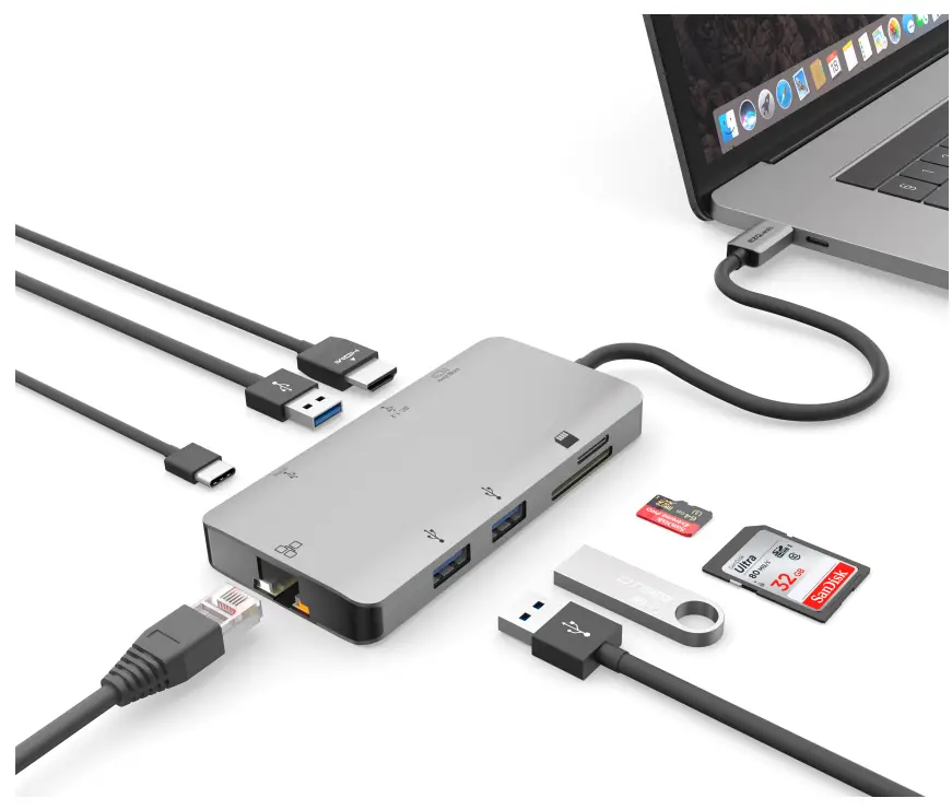 EZQuest X40030 USBC Multimedia Hub Adapter 8 Ports