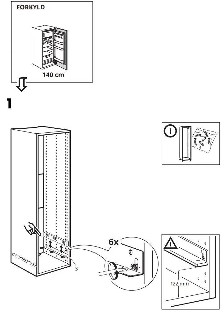 IKEA 404.964.66 FORKYLD Fridge with Freezer Compartment Instruction Manual - Installation 1-2