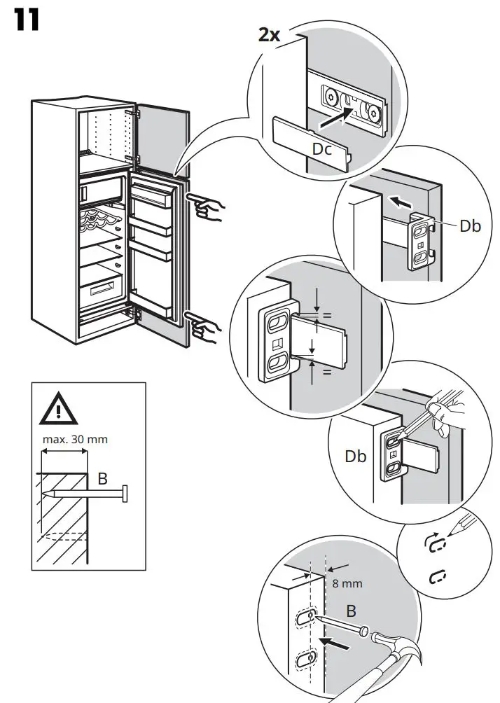 IKEA 404.964.66 FORKYLD Fridge with Freezer Compartment Instruction Manual - Installation 11