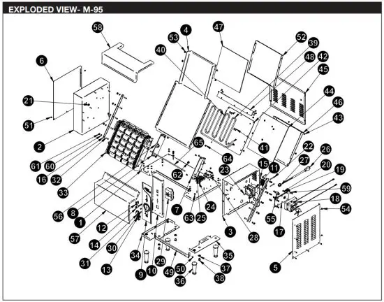 APW wyott M 95 Vertical Contact Bun Grill Toaster - EXPLODED VIEW