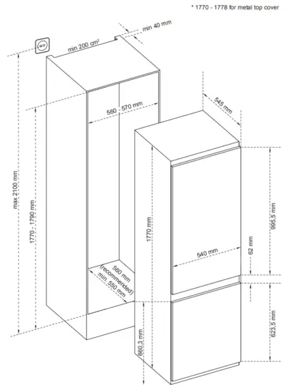 Cylinda KFI6277XNSE Combi Fridge and Freezer- fig2