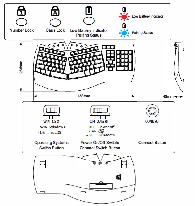 perixx 11354 Periboard-612 Wireless Ergonomic Split Keyboard with Dual Mode 2.4G fig 7