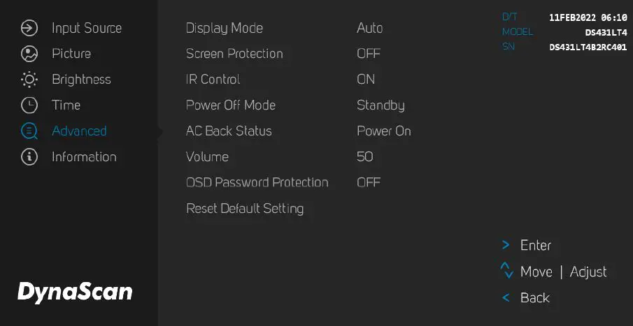 DynaScan DS431LT4 43 Inch Clean Back Digital Signage 26