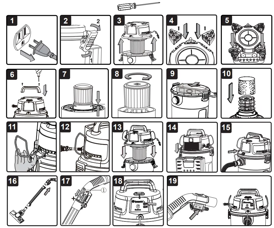 Vacmaster VK609PFR 0201 Wet Dry Shampoo Vacuum Cleaner - ASSEMBLY