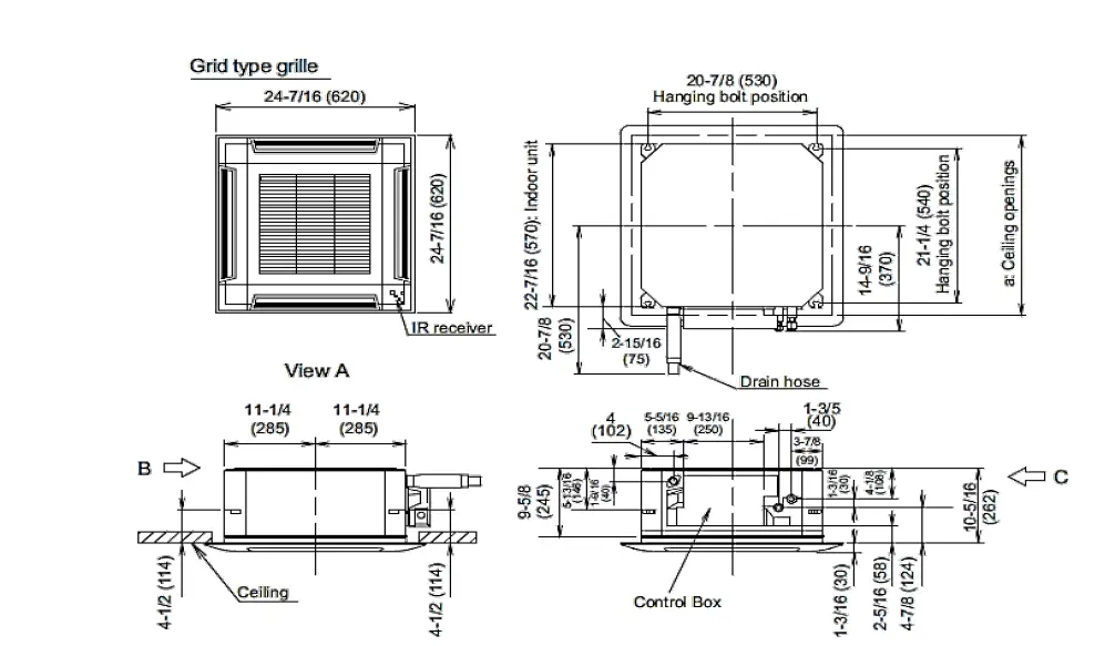 FUJITSU ACUH18LUAS1 18k BTU Compact Ceiling Cassette with Grille 1