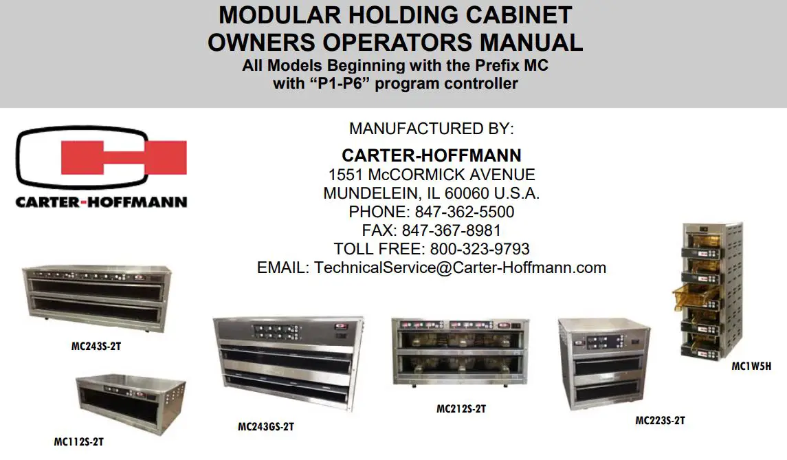 CARTER-HOFFMANN MC1W5H MC Series With Bottom Heat Owner's Manual