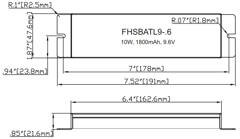 HOTSPOT FHS2 UNV 56S Emergency LED Driver - Battery Dimension5