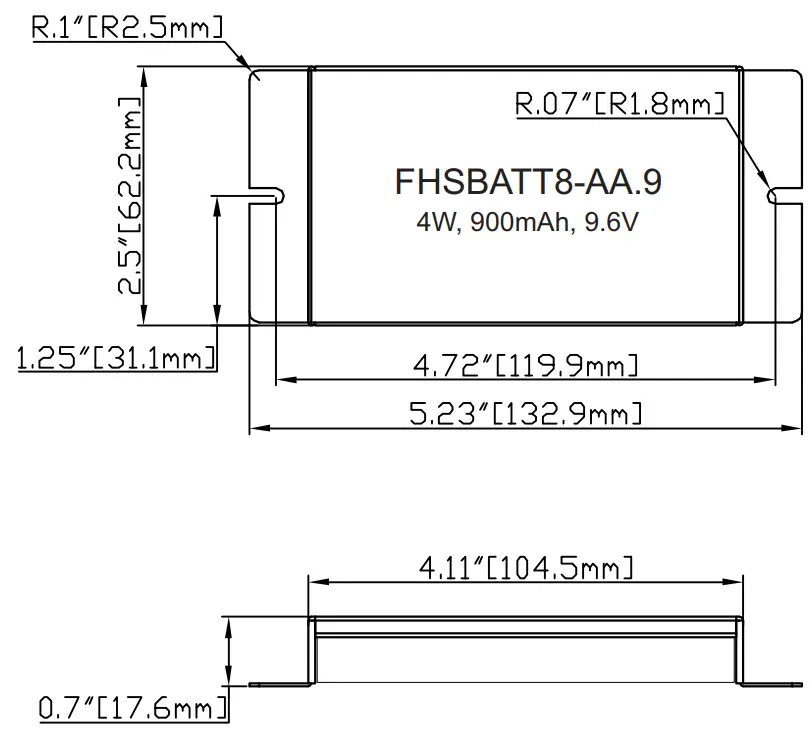 HOTSPOT FHS2 UNV 56S Emergency LED Driver - Battery Dimensions