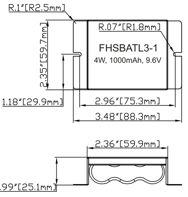 HOTSPOT FHS2 UNV 56S Emergency LED Driver - Battery Dimensions1