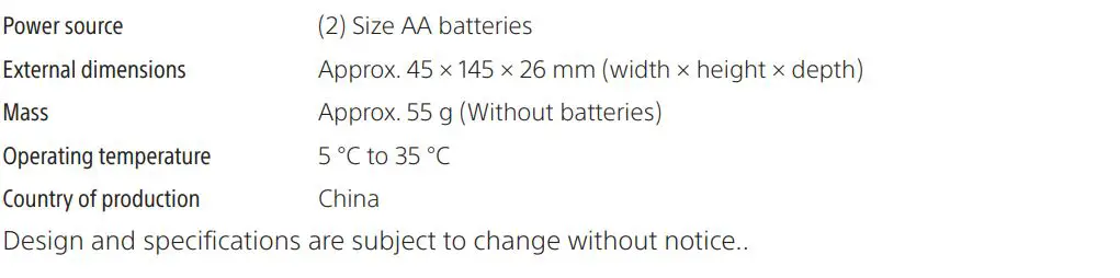 SONY CFI-ZMR1 Media Remote - Specifications