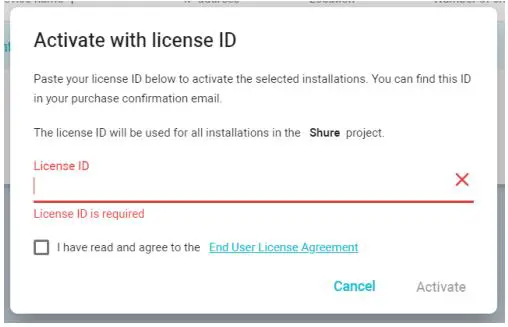 Shure IntelliMix Room Audio Processing Software - Add your license ID and click Activate