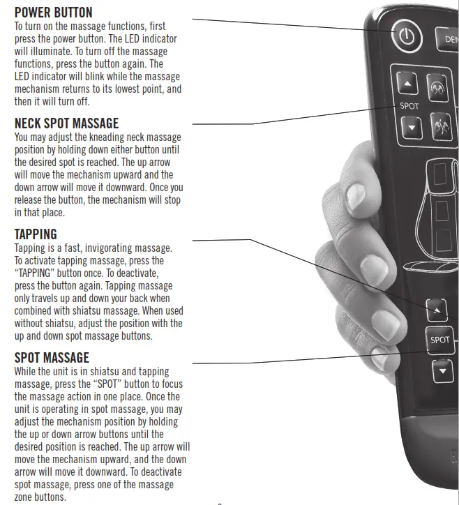 Homedics MCS-847HJ Shiatsu 3D Trutouch Massage Cushion with Soothing Heat Instruction - POWER BUTTON