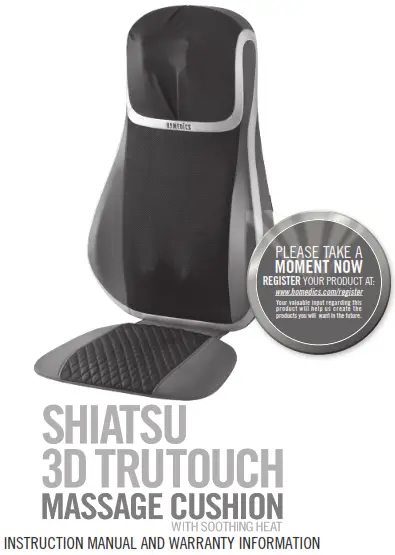 Homedics MCS-847HJ Shiatsu 3D Trutouch Massage Cushion with Soothing Heat Instruction - trutouch