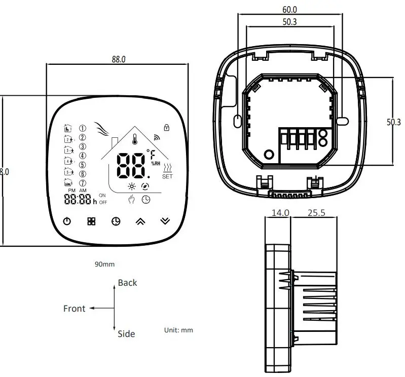 beca BHT-001Series Round Thermostat User Guide - DIMENSION