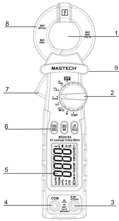 MASTECH MS2016A AC Leakage Clamp Meter - LCD displa
