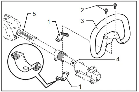makita XUX02 Cordless Multi Function Power Head - Mounting the handle