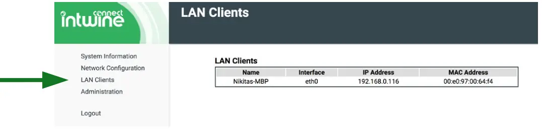 intwine connect ICG-200 Connected Gateway Cellular Edge Controller - LAN Clients