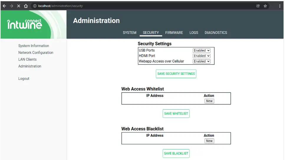 intwine connect ICG-200 Connected Gateway Cellular Edge Controller - Security