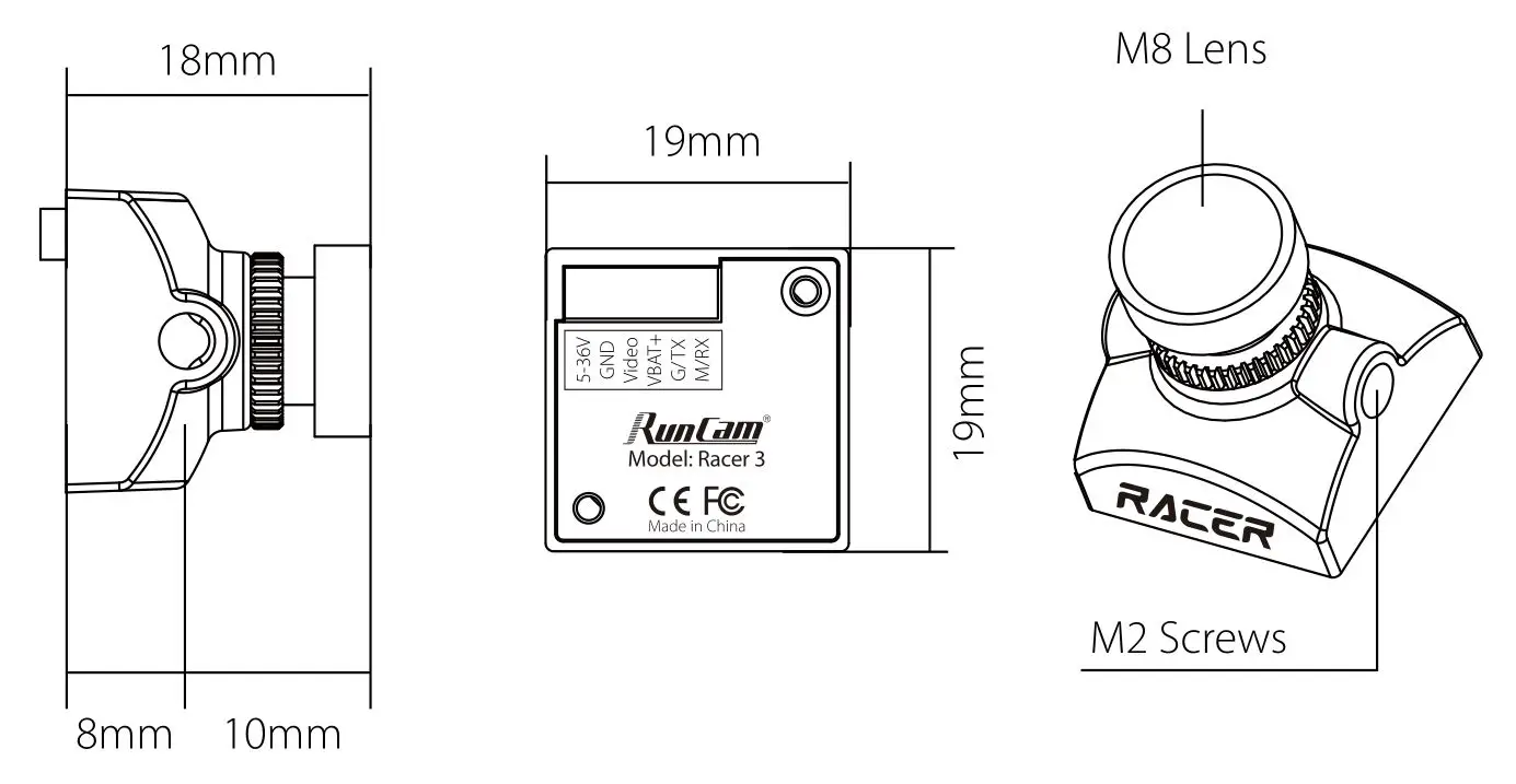 RunCam Racer 3 - Dimensions & Installation