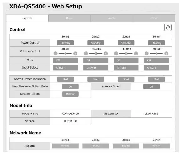 YAMAHA XDA-QS5400RK Multi-Room Amplifiers Owner's Manual - Web Setup screen