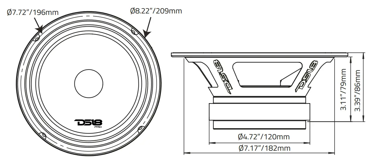 DS18 PRO X8BM 8 Inch Mid Range Loudspeaker with Bullet - Fig 1