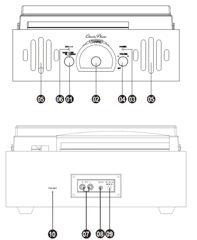 Classic-Phono-TT-43-Turntable-with-Radio-Bluetooth-and-Speakers-FIG-4
