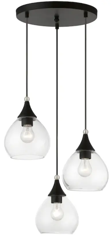 46503 Catania 3-Light Black with Brushed Nickel Accents Transitional Clear