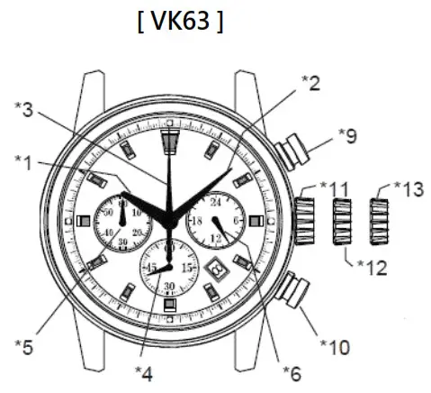TIME MODULE DISPLAY AND CROWN BUTTON - VK63
