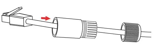 D-Link DCS-8635LH 2K QHD Pan & Zoom Outdoor Wi-Fi Camera Installation Guide - Thread the Ethernet connector through the large waterproof connector as shown