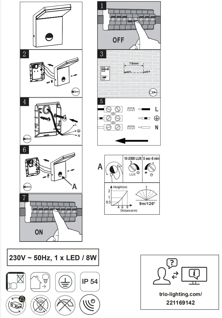TRIO 221169142 Pearl LED Wall Light