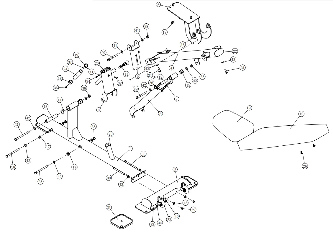 SPIRIT COMMERCIAL ST800FI Flat or Incline Bench - EXPLODED VIEW