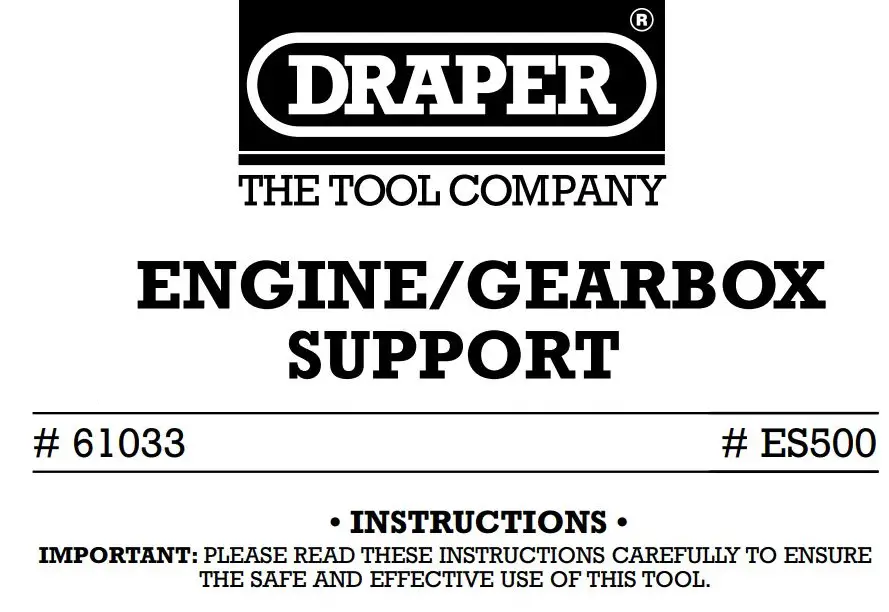 DRAPER 61033 Engine Gearbox Support 500KGS SWL Instructions
