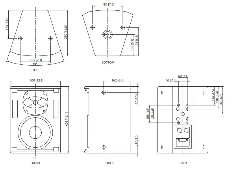 Turbosound TCX102-WH 2-Way 10-Inch Loudspeaker- Dimensions